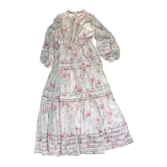 Ivy City Co. Dresses & Skirts - Ivy City Co Floral Tiered Maxi Dress Pink Cream Ruffle Smocked Long Sleeve S